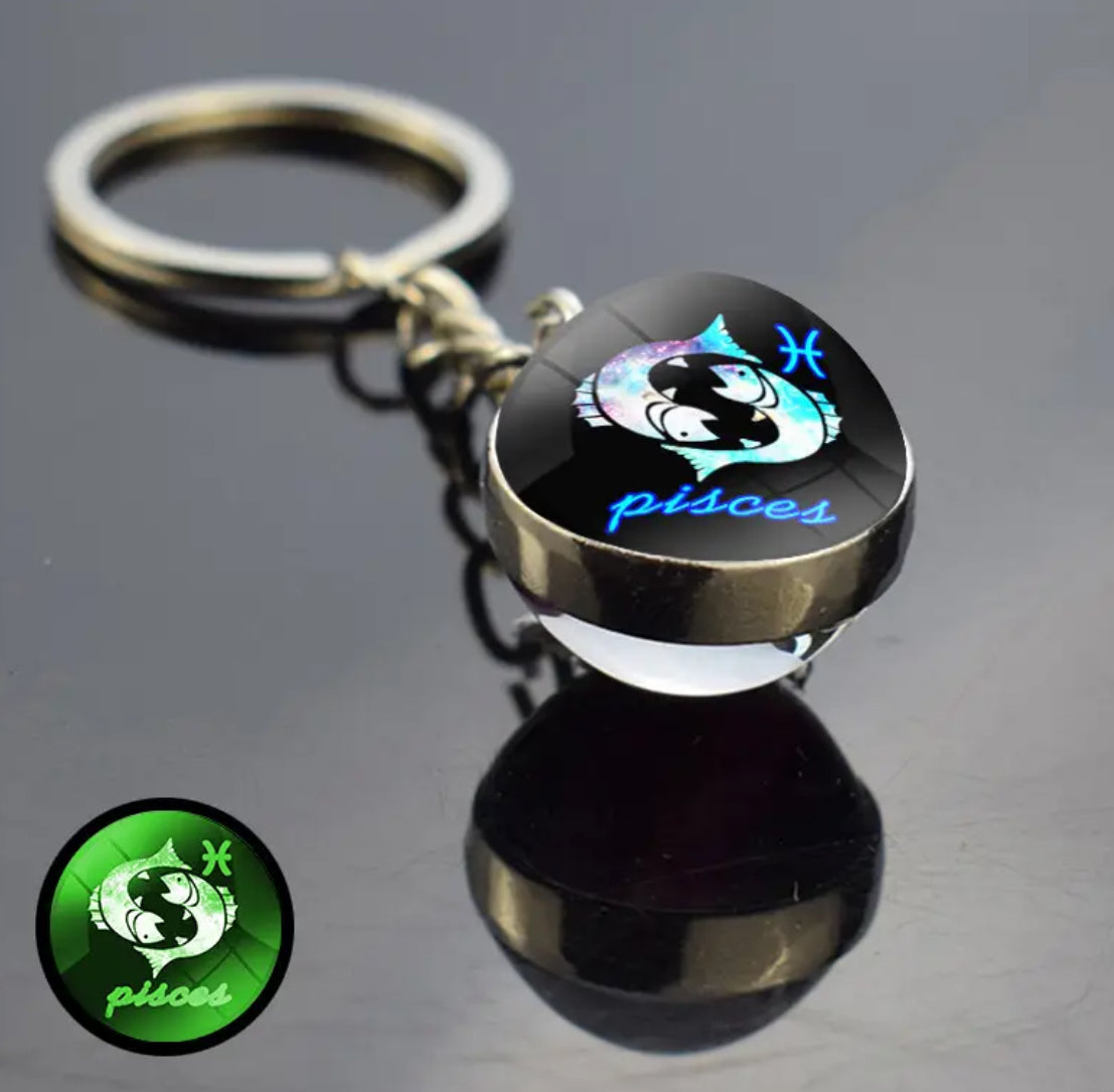 Pick Your Zodiac Custom Made Glass Double Sided Pendant Keychain