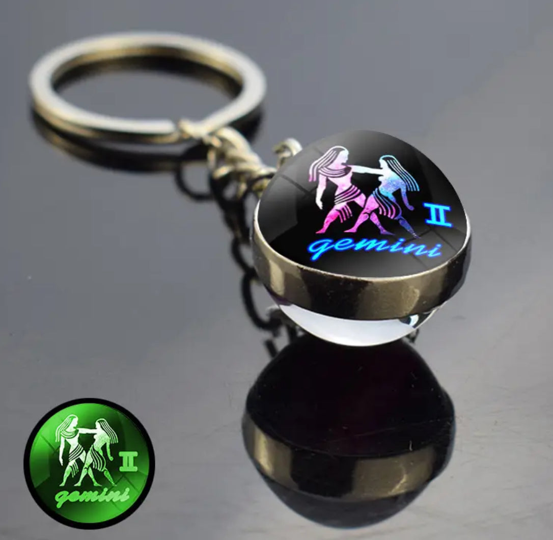 Pick Your Zodiac Custom Made Glass Double Sided Pendant Keychain