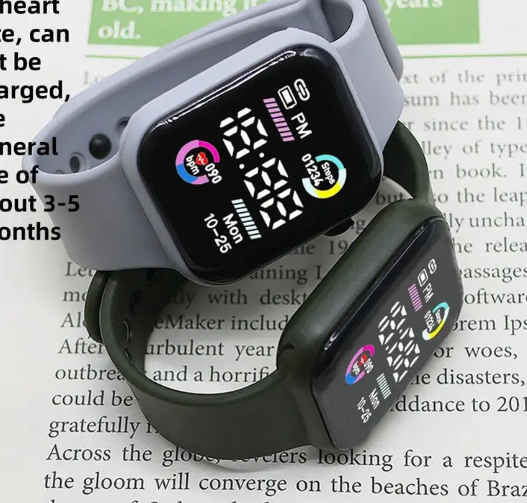 Sports Digital Watch Glow in The Dark Square Wrist Watch Simple Non-Smart Watch With Silicone Band