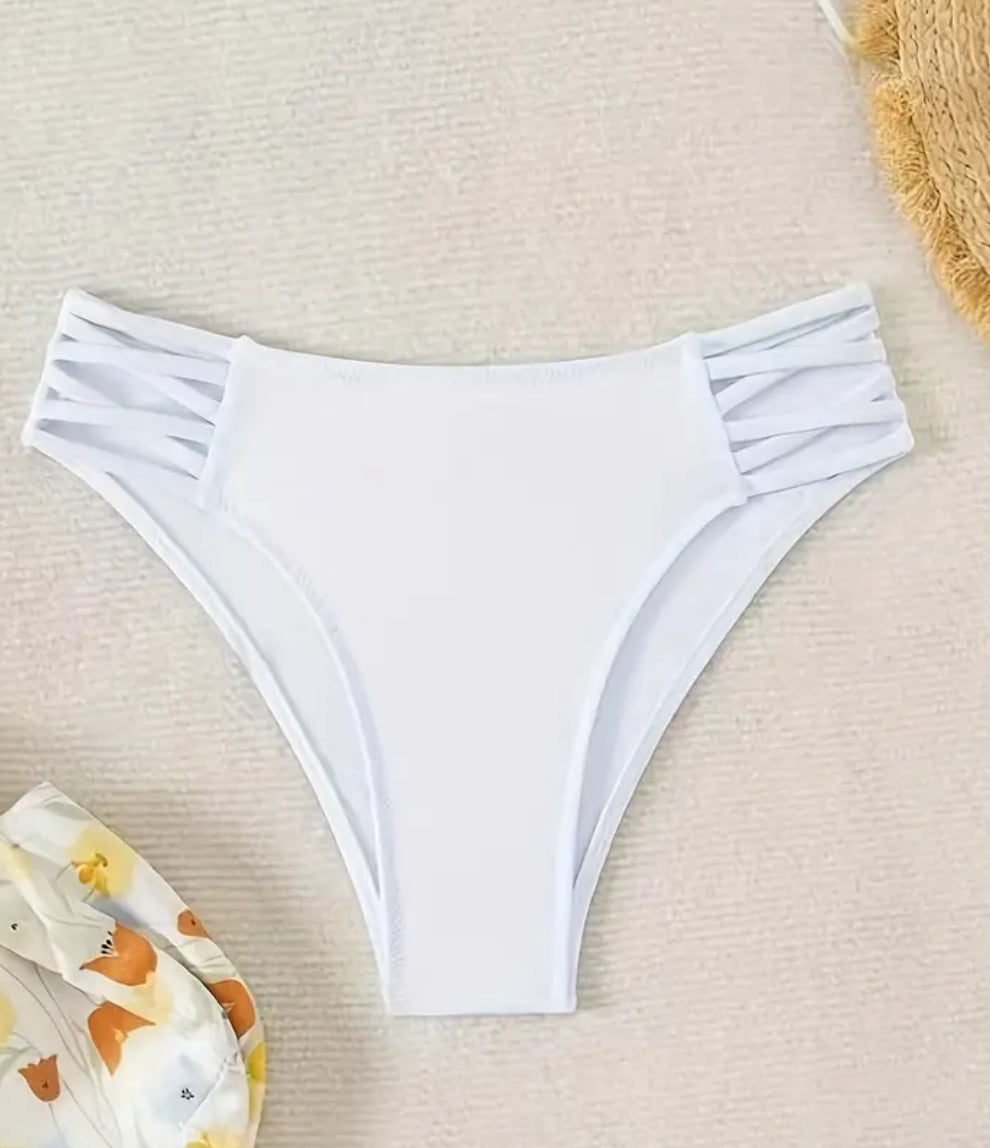 Elegant White High Waist Swim bottoms for Women Stretchy Nylon & Elastane