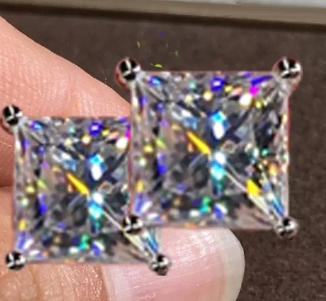 1 Pair Sparkly Square Round Zircon Stud Earrings - EmporiumDepot