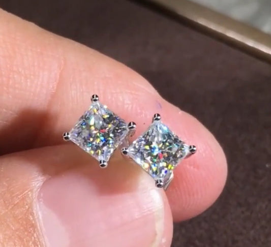 1 Pair Sparkly Square Round Zircon Stud Earrings - EmporiumDepot