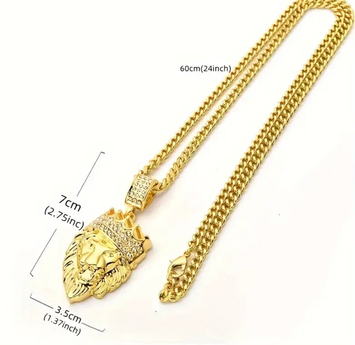 1 pc 30 inch Cuban Chain Fashion for Men or Women hip hop iced out Crowned Lion Pendant Necklace Fashion Jewelry - EmporiumDepot