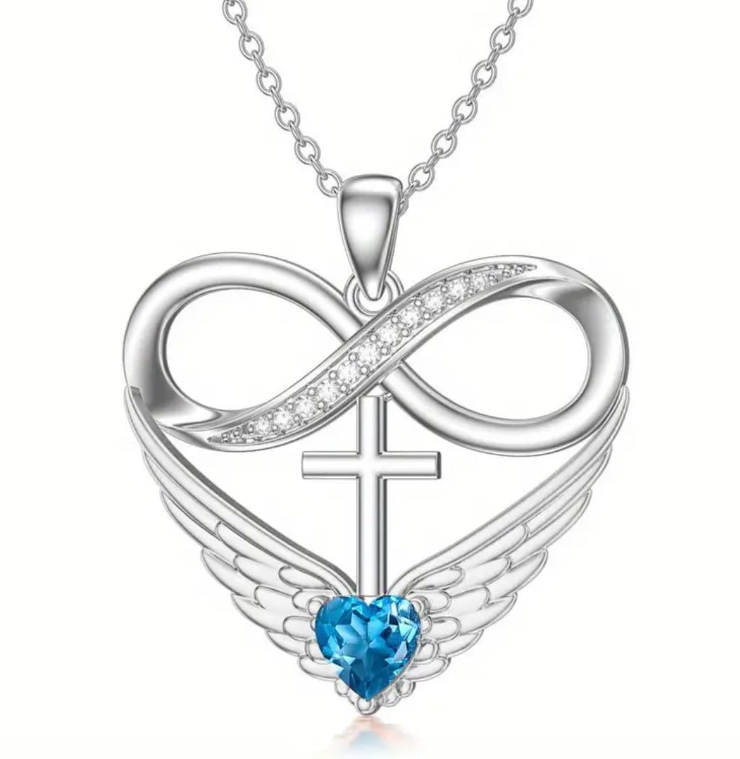 1 pc Angel Wings Infinity Necklace, Cross Heart Pendant Necklace Jewelry Great Gift - EmporiumDepot