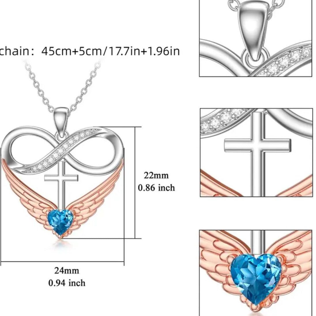 1 pc Angel Wings Infinity Necklace, Cross Heart Pendant Necklace Jewelry Great Gift - EmporiumDepot