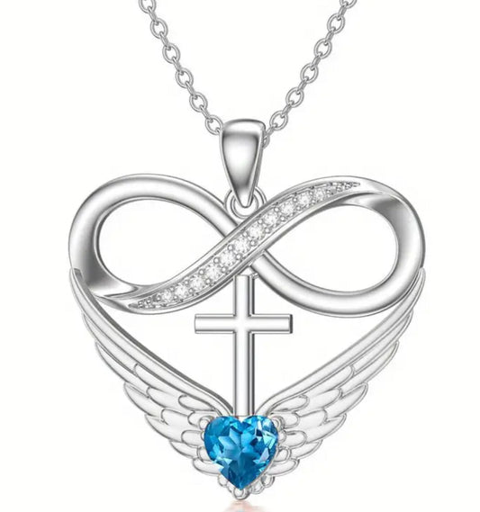 1 pc Angel Wings Infinity Necklace, Cross Heart Pendant Necklace Jewelry Great Gift - EmporiumDepot