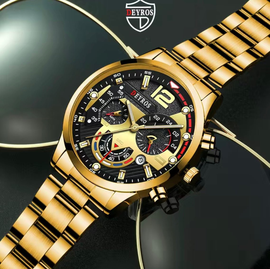 1 pc Black Stainless Steel Luxury Sports Watch Fashion Great Gift - EmporiumDepot