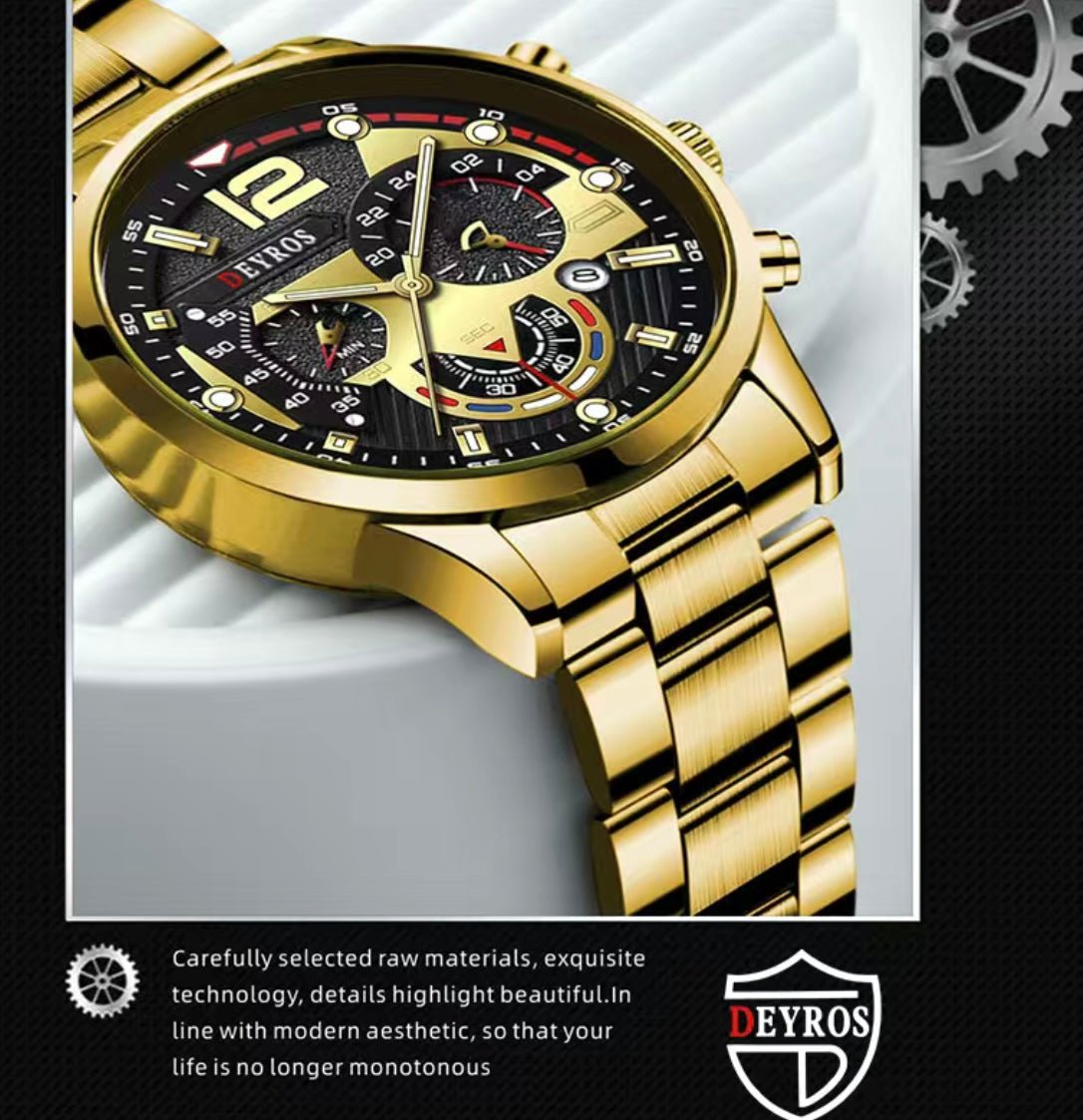 1 pc Black Stainless Steel Luxury Sports Watch Fashion Great Gift - EmporiumDepot