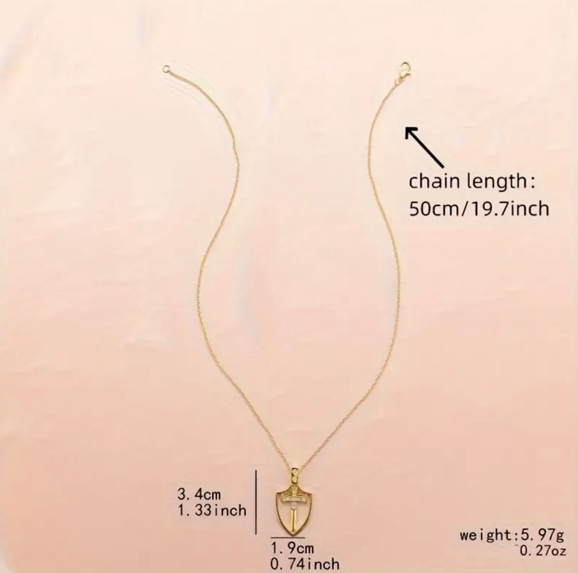 1 Pc Gold Plated Sword and Shield Pendant and Chain - EmporiumDepot