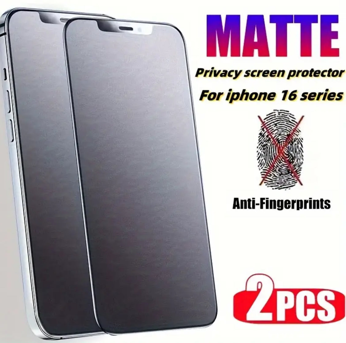 2 Pack Privacy Plus Matte Tempered Glass for iPhone 16 Pro Max