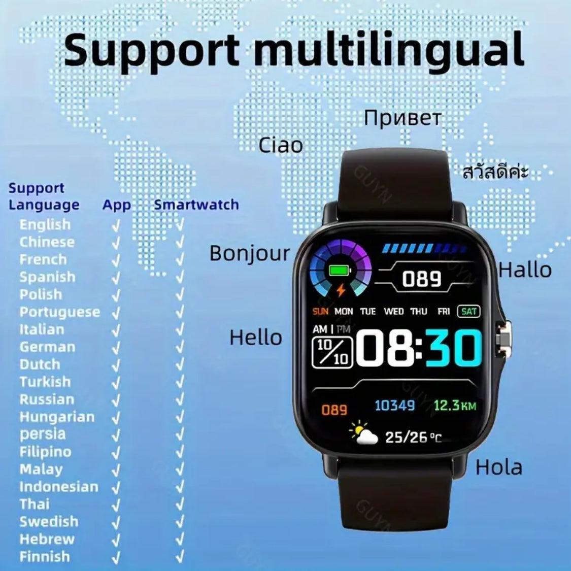 Sports Smartwatch Activity and Fitness Tracker With Wireless Calling Compatible With iPhone or Android