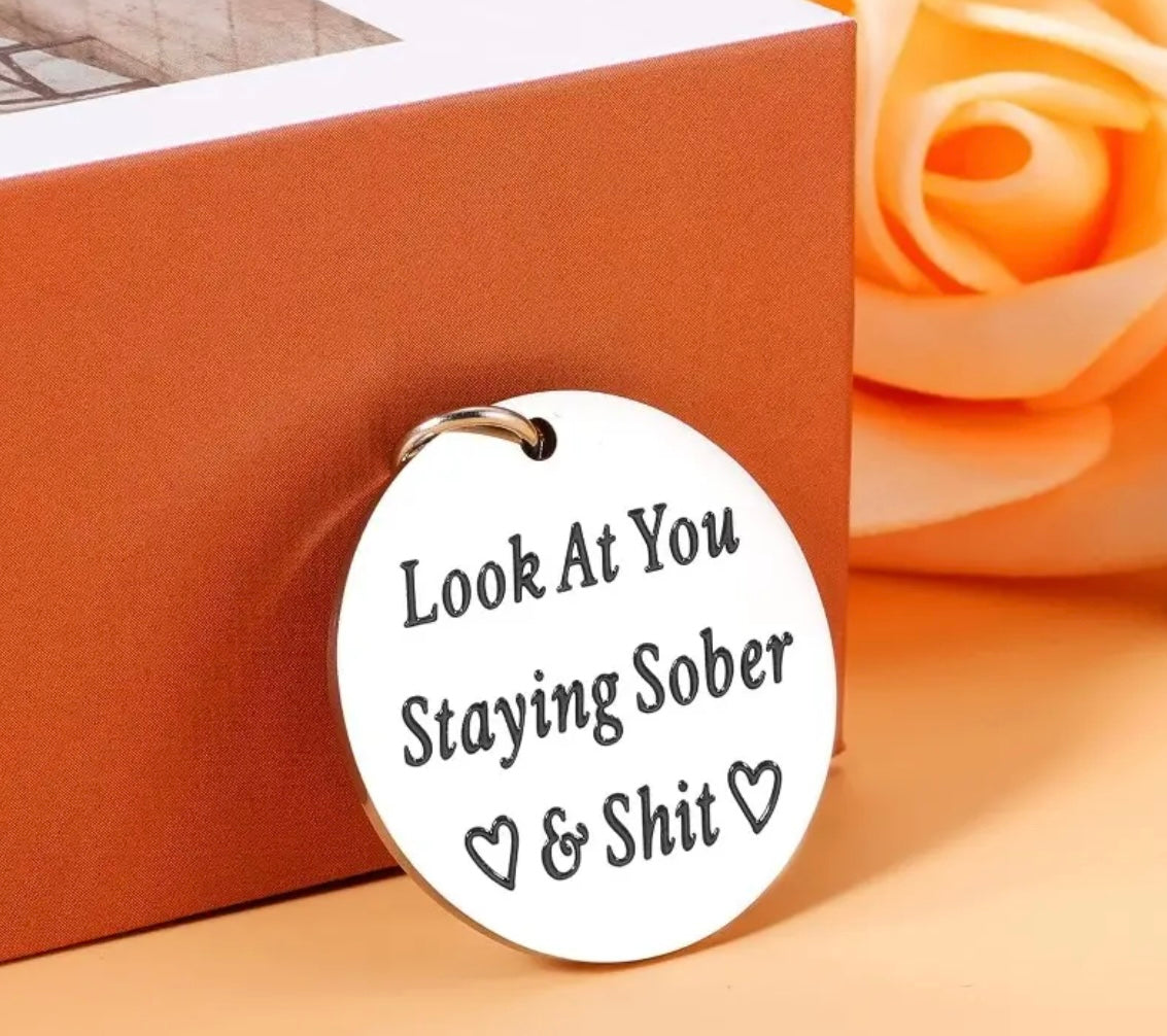 1 pc Stainless Steel Funny Loving Sober Keychain