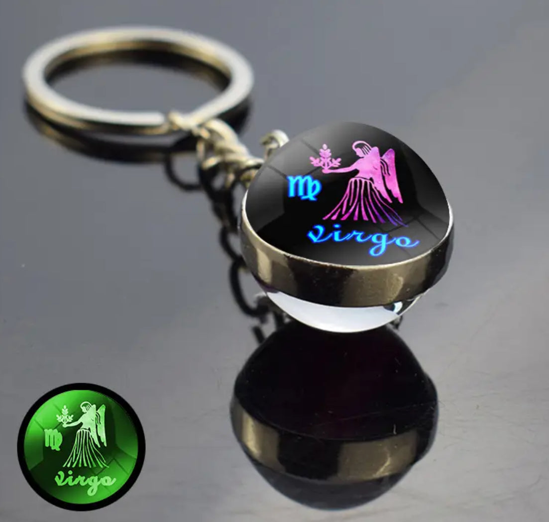 Pick Your Zodiac Custom Made Glass Double Sided Pendant Keychain
