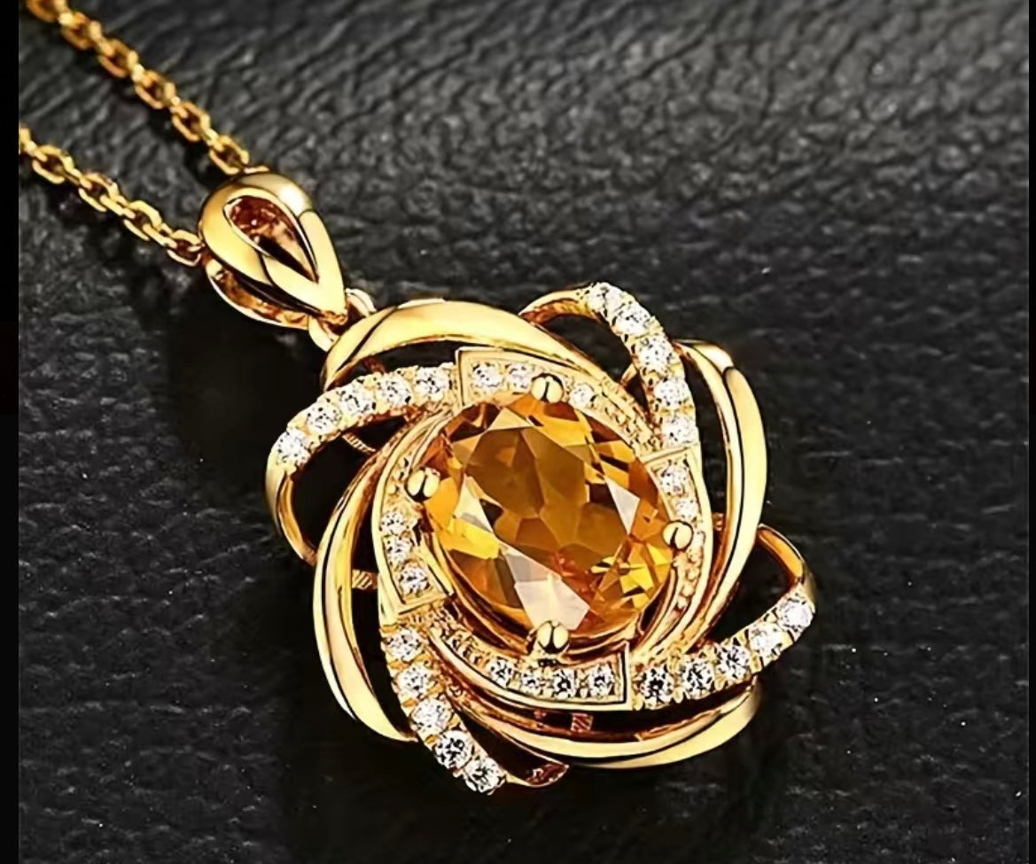 1 pc Elegant Shiny Flower Pendant Necklace with Clavicle Chain