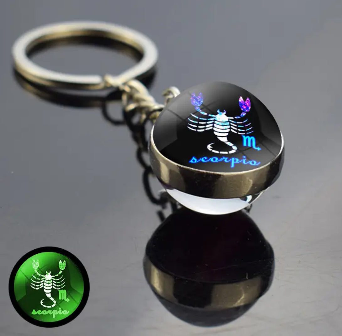 Pick Your Zodiac Custom Made Glass Double Sided Pendant Keychain
