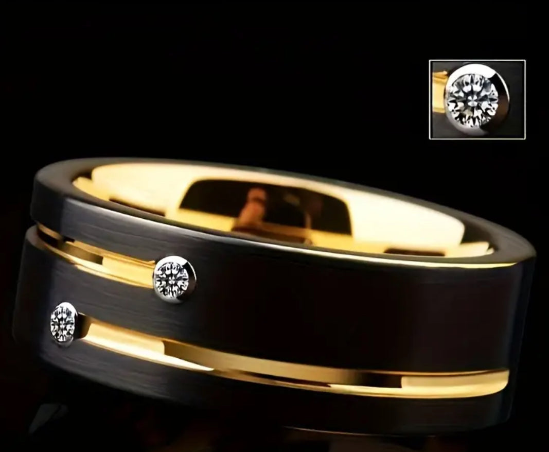 8mm Black Gold Plated Stainless Steel Luxury Ring Size 7