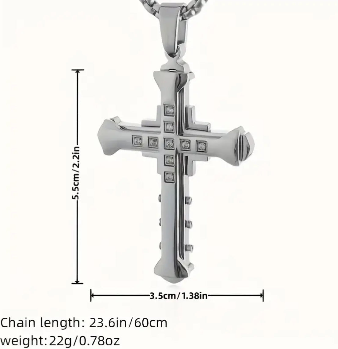 1 Piece Titanium Steel Cross Pendant Necklace With Zircon Inlaid for Men Classic Vintage Jewelry