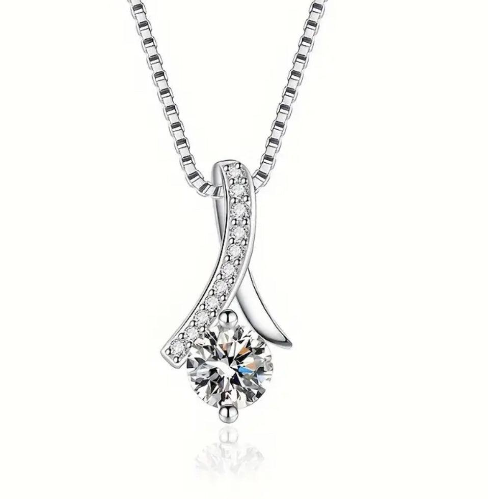 2 Piece 925 Sterling Silver Set Elegant Moissanite Pendant Necklace & Fashionable Earrings Exquisite Luxury Design