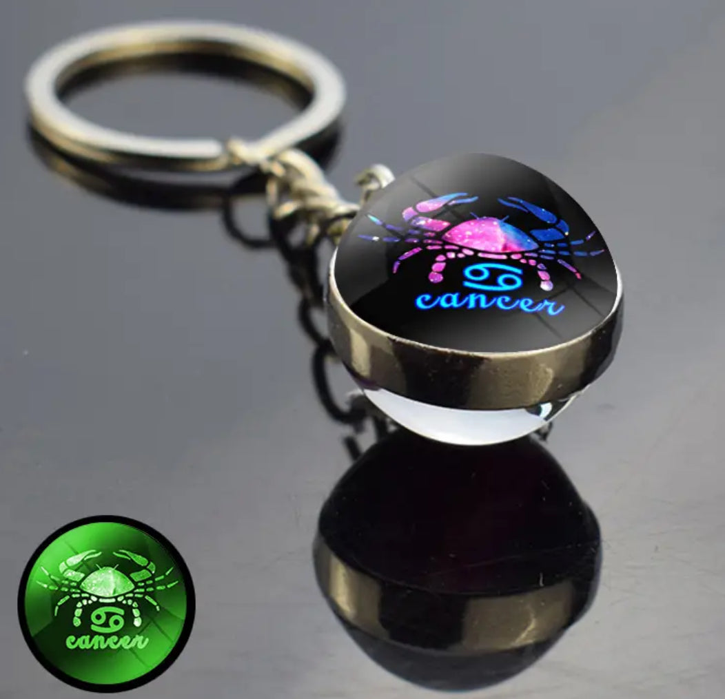 Pick Your Zodiac Custom Made Glass Double Sided Pendant Keychain
