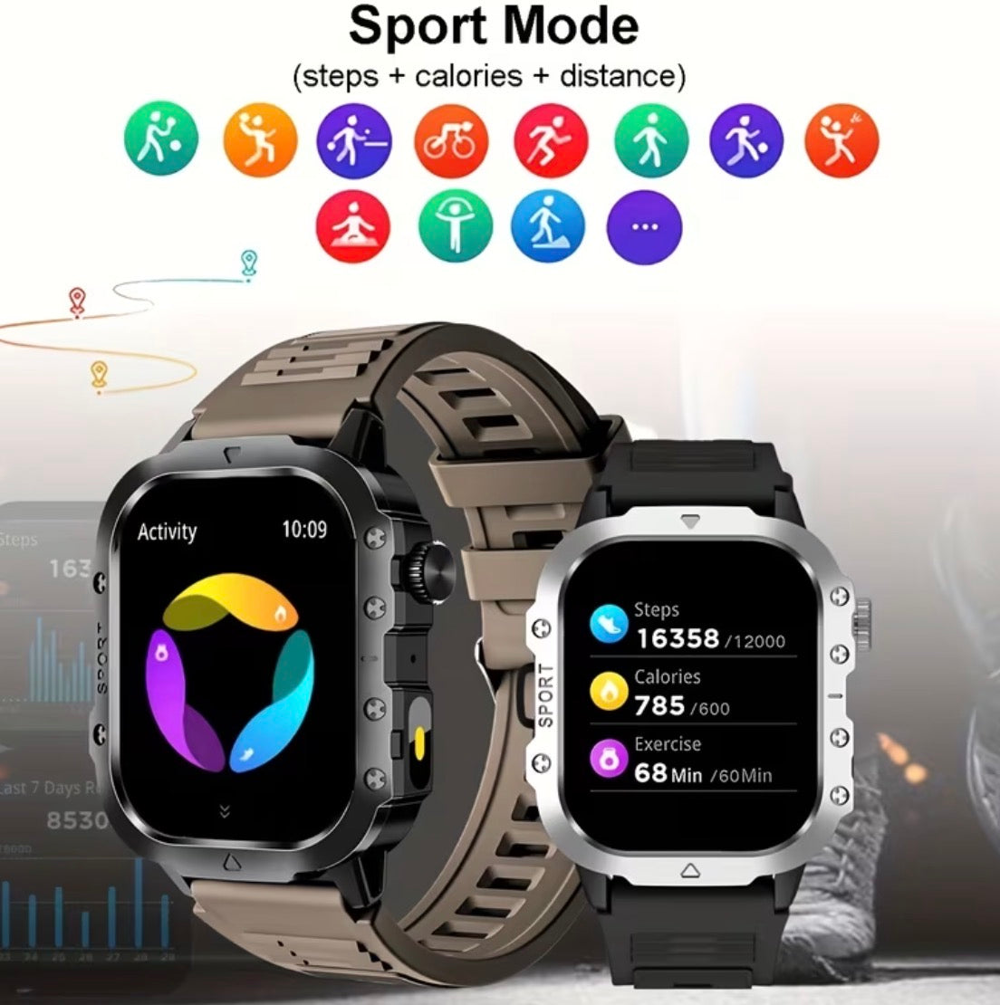 New Smart Watch 2.01 inch Large Screen LED Flashlight Fitness Tracker Compatible with iPhone or Android