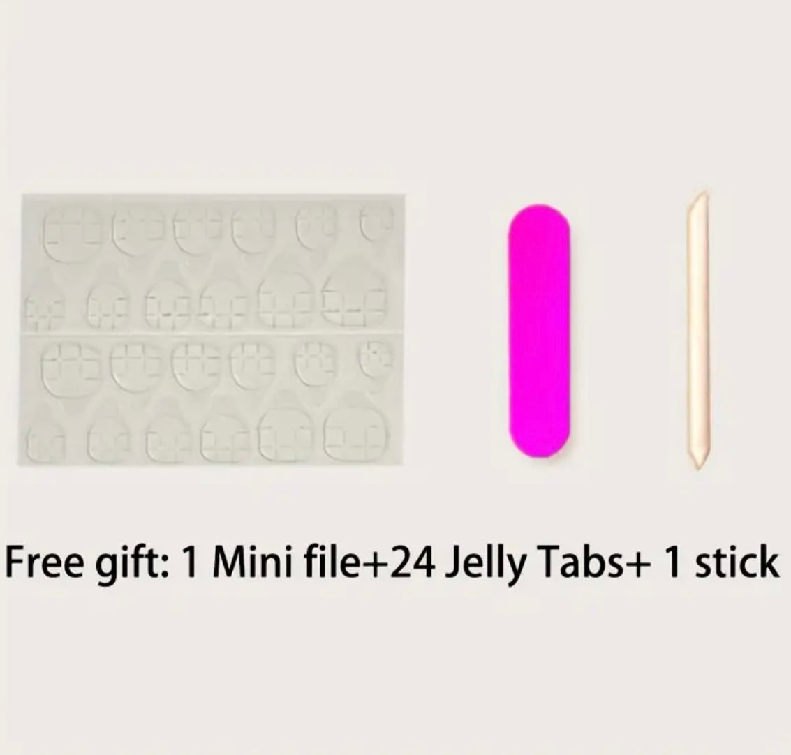 24 pcs Glossy Short Square Fake Press On Nails