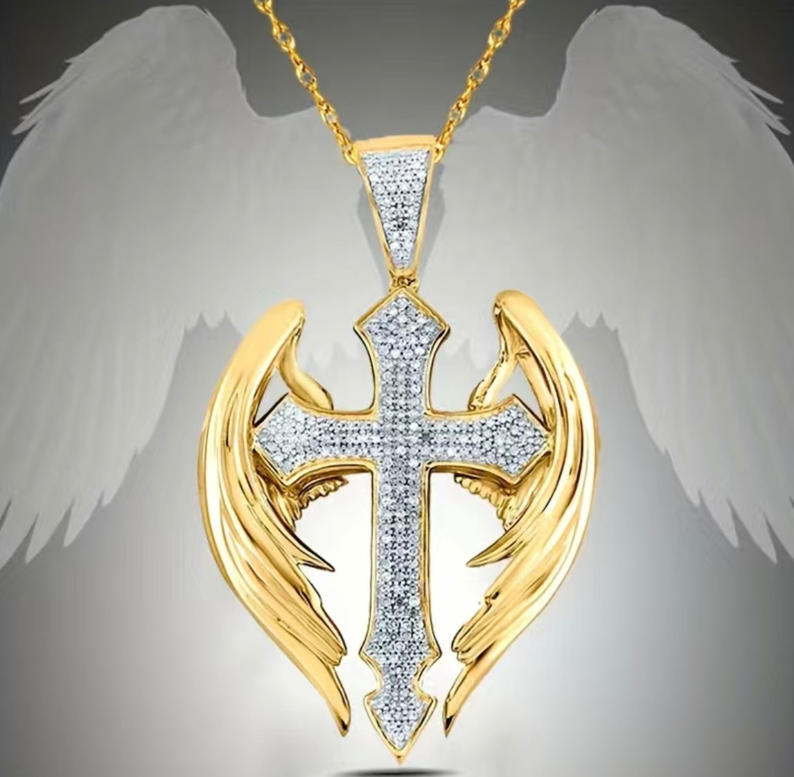 Custom cross pendant with wings