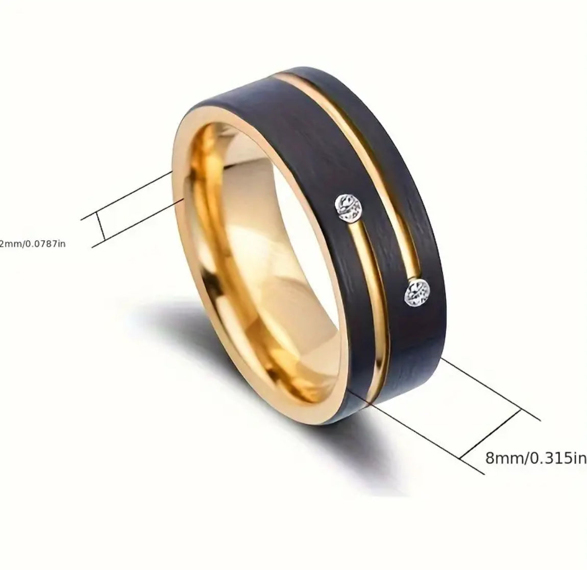 8mm Black Gold Plated Stainless Steel Luxury Ring Size 7