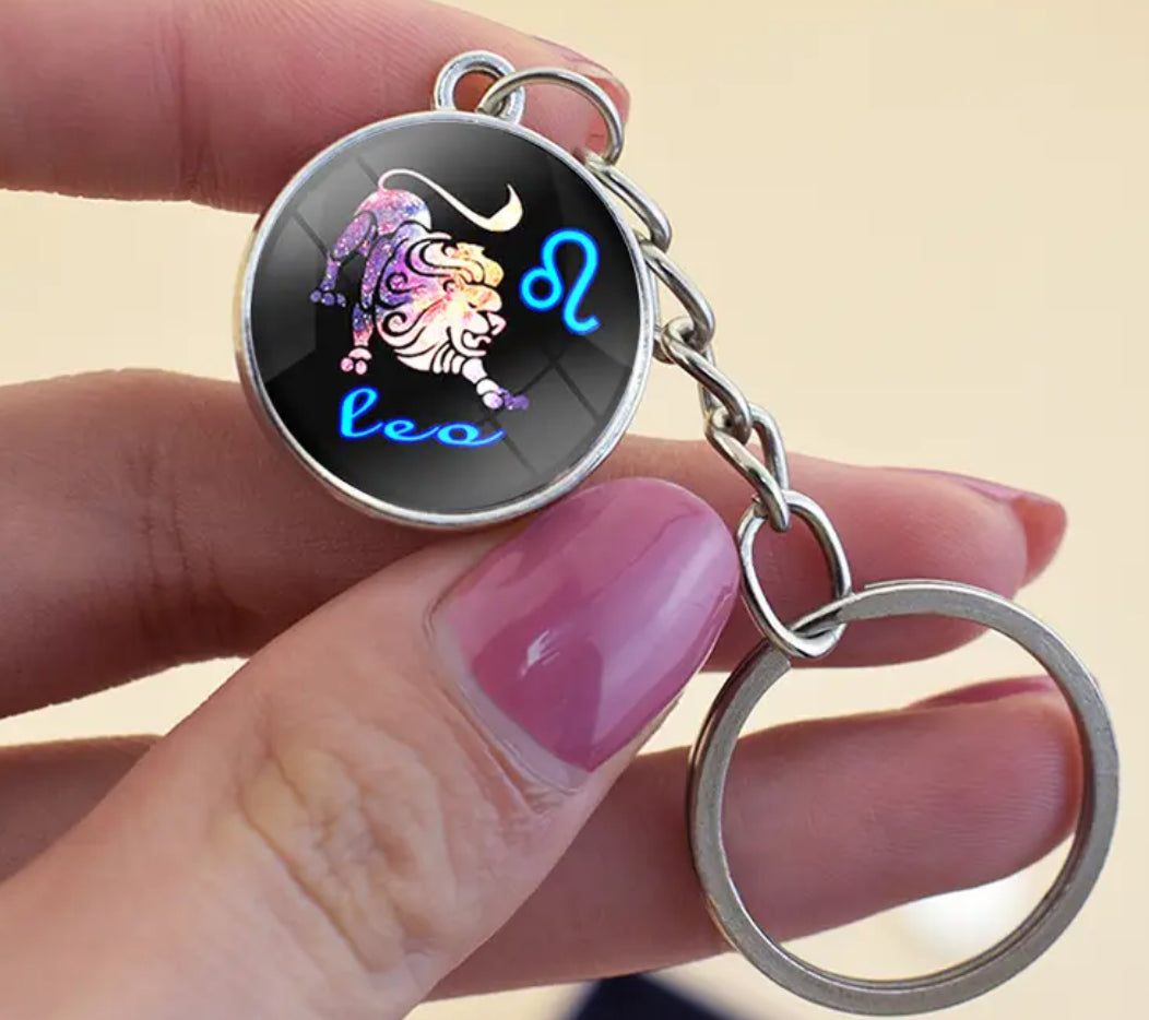Pick Your Zodiac Custom Made Glass Double Sided Pendant Keychain