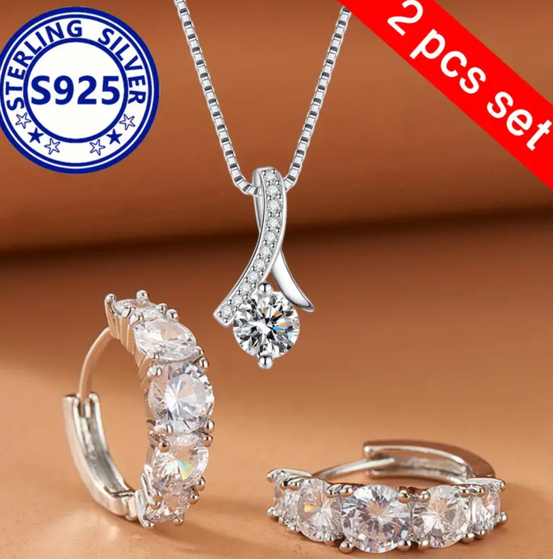 2 Piece 925 Sterling Silver Set Elegant Moissanite Pendant Necklace & Fashionable Earrings Exquisite Luxury Design