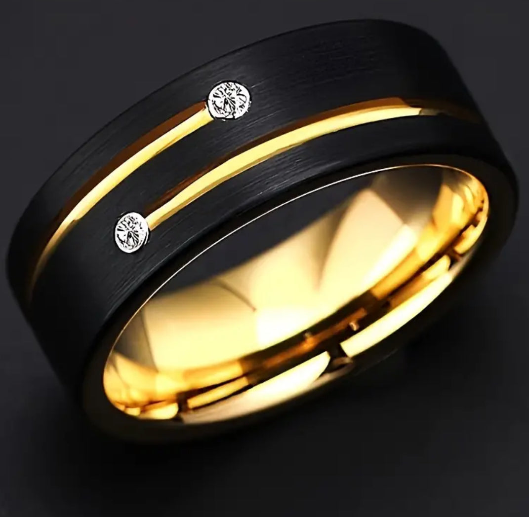 8mm Black Gold Plated Stainless Steel Luxury Ring Size 7