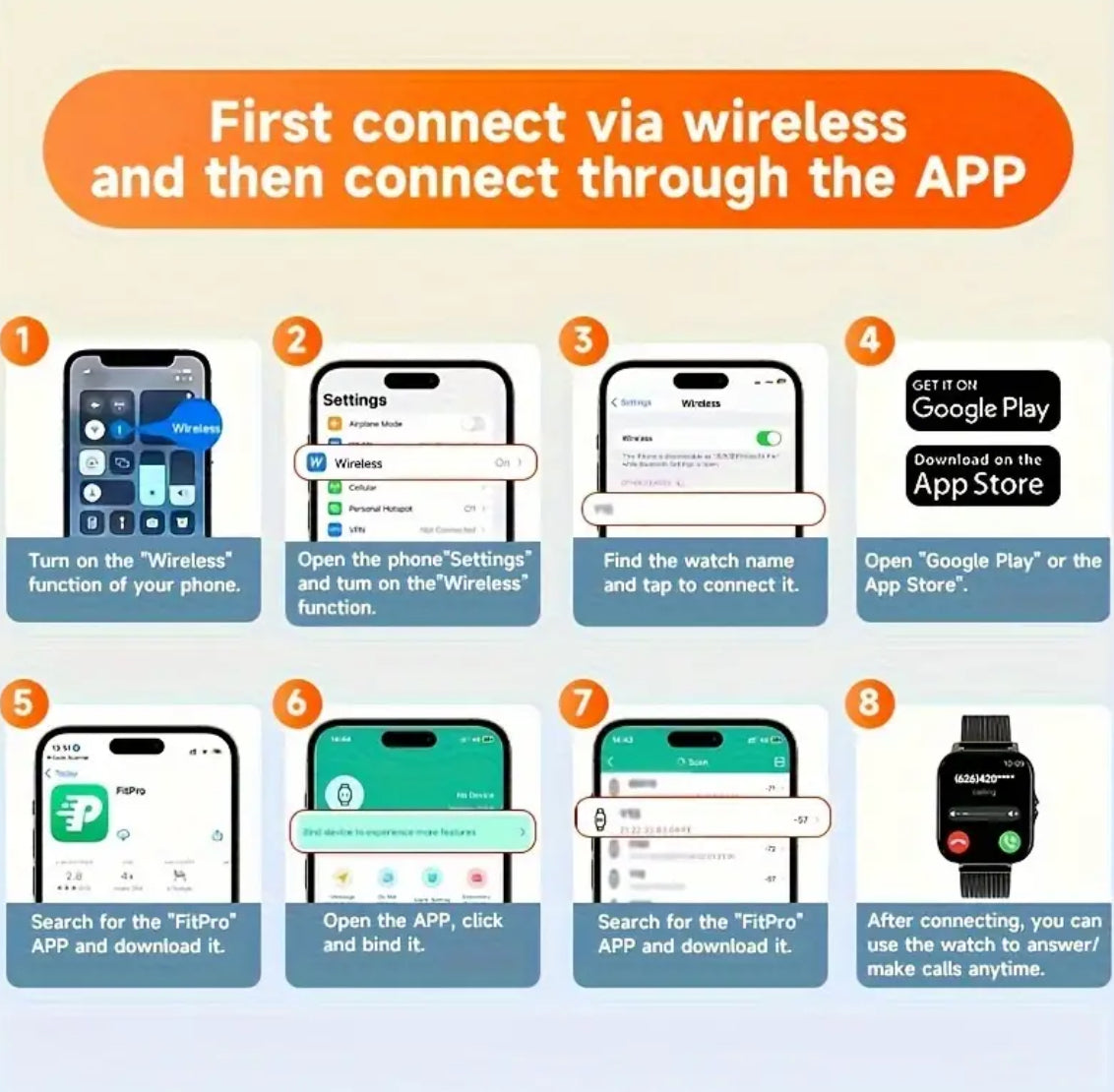 Sports Smartwatch Activity and Fitness Tracker With Wireless Calling Compatible With iPhone or Android