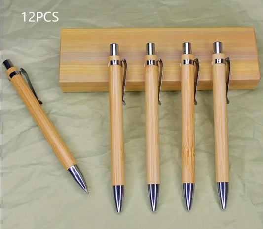 12 pcs Bamboo Wood Pens Creative Ballpoint pen with clip