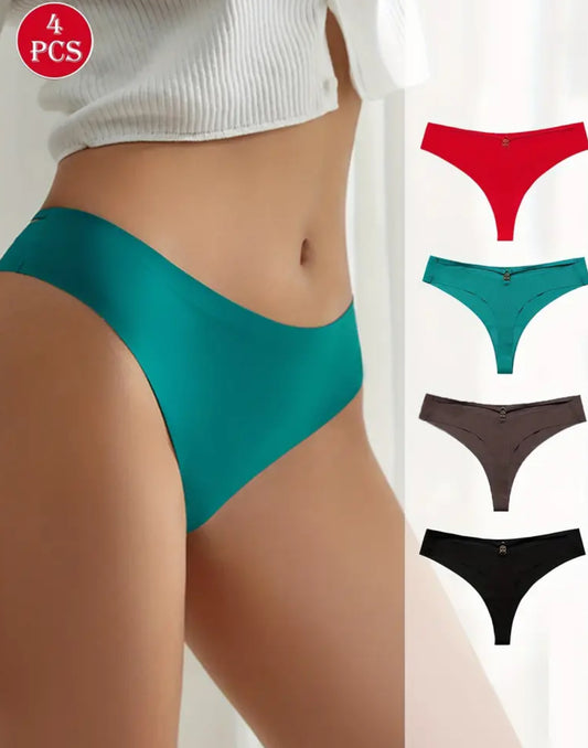 4pcs Women’s Thong Low Waist V Strings Breathable Nylon and Elastane Seamless Size Small