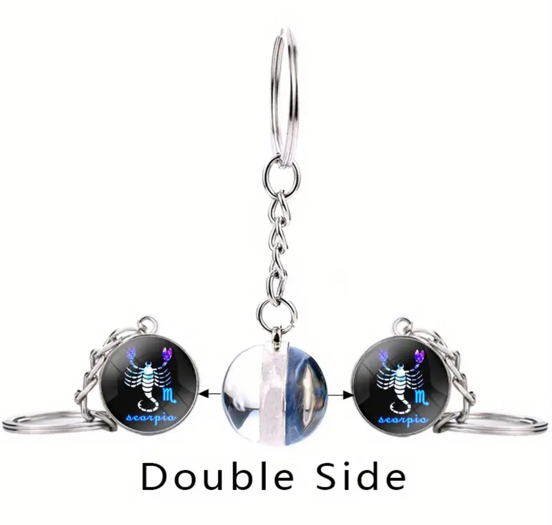Pick Your Zodiac Custom Made Glass Double Sided Pendant Keychain