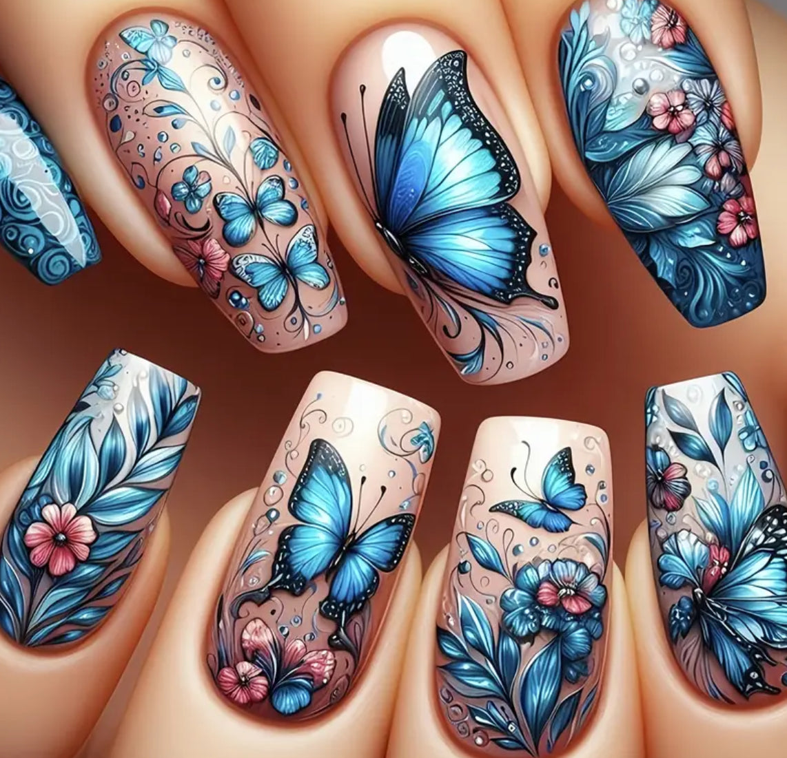 24 pcs Beautiful Butterfly Fake Press On Nails