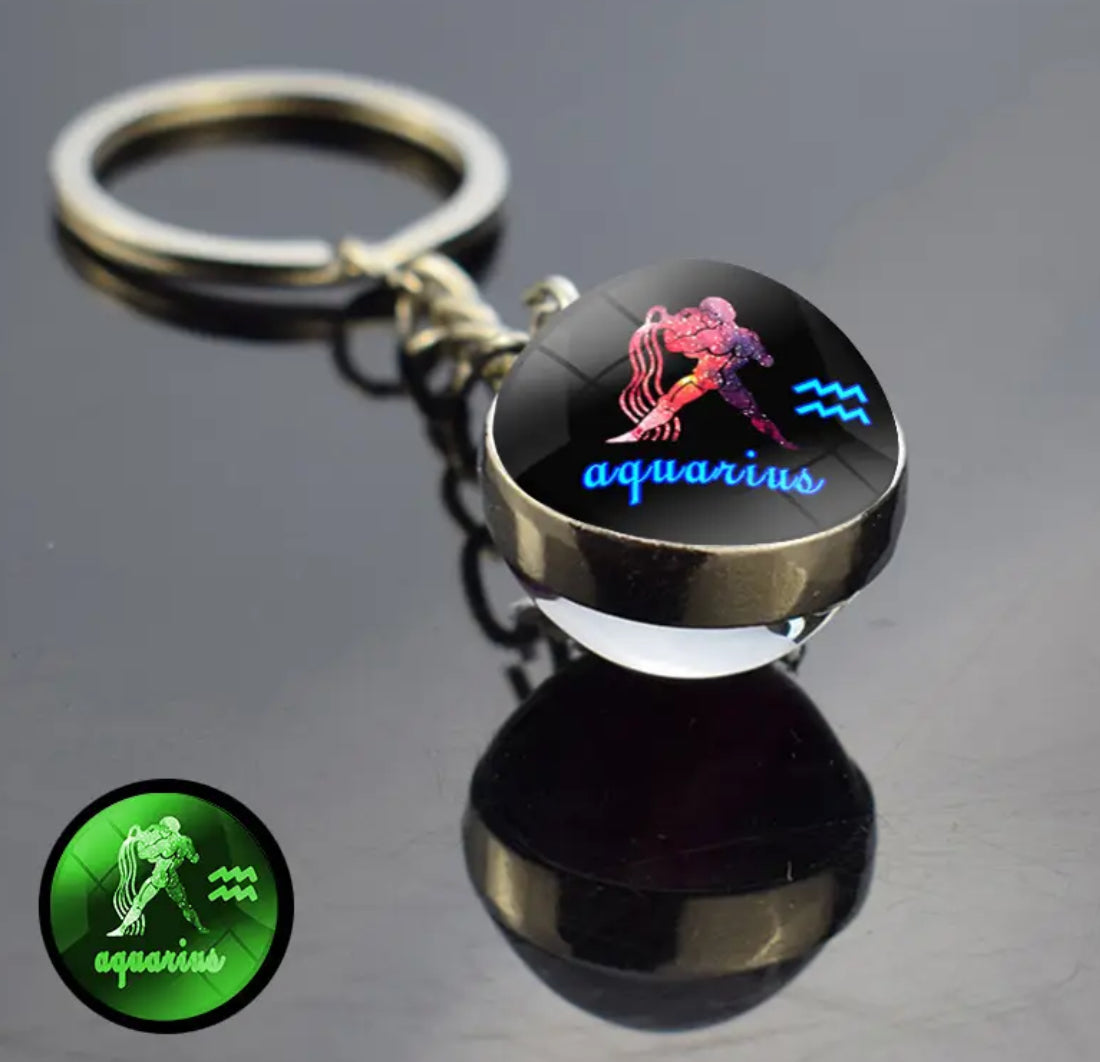 Pick Your Zodiac Custom Made Glass Double Sided Pendant Keychain