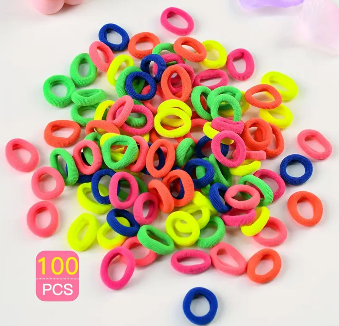 100 pcs Simple Style Elastic Hair Ties Colorful Pack