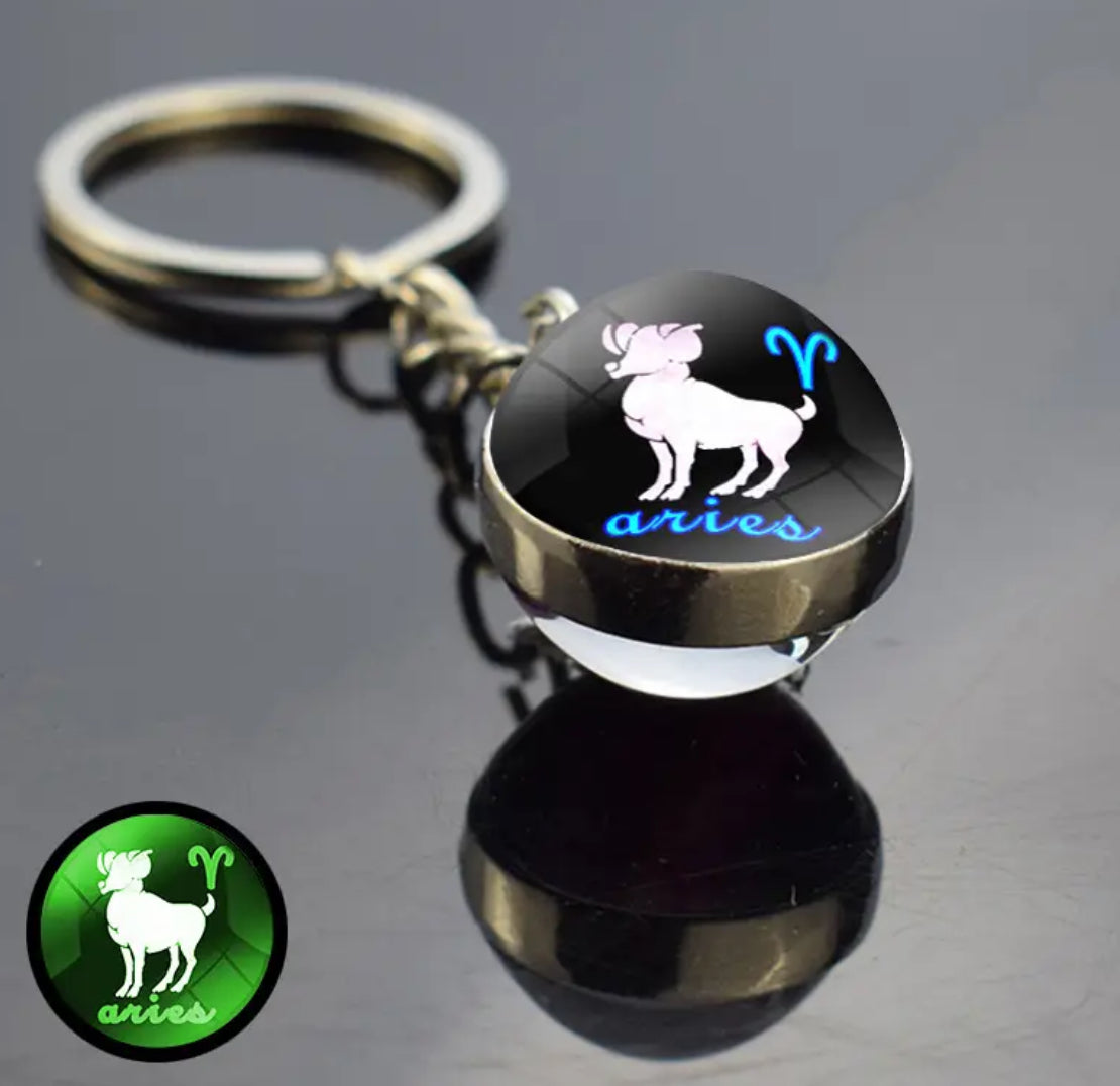 Pick Your Zodiac Custom Made Glass Double Sided Pendant Keychain