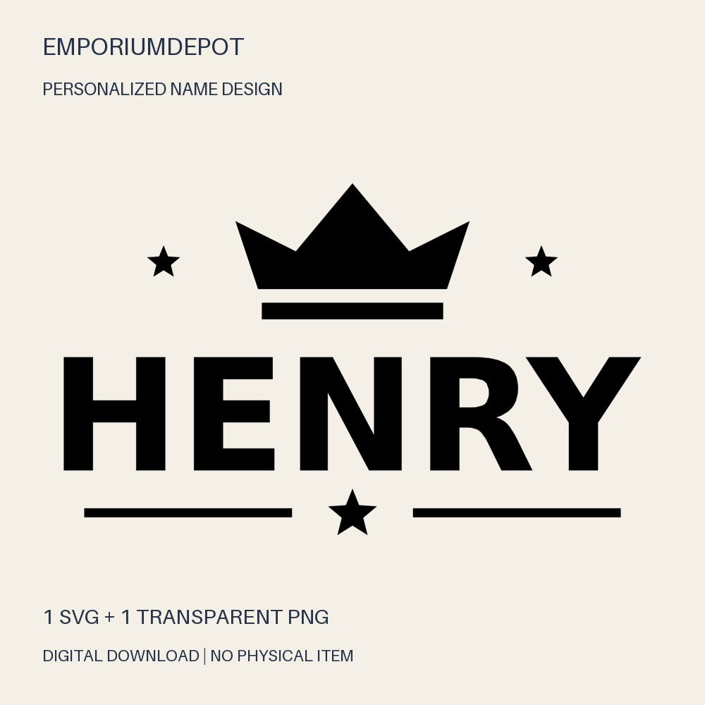 Henry name SVG with crown and stars