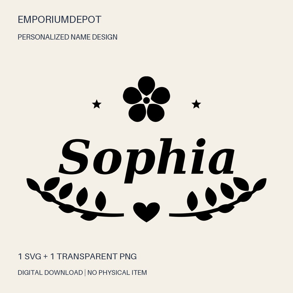 Sophia name SVG with flower, leaves and heart