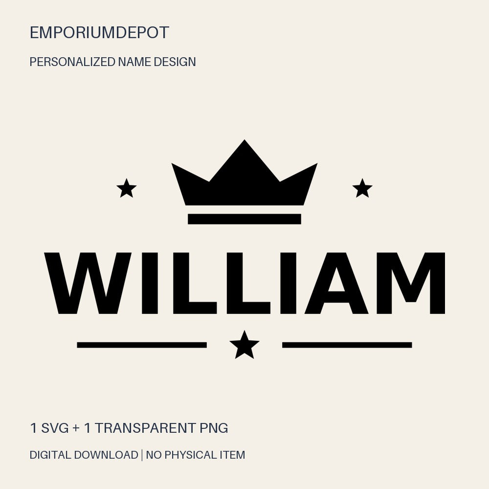 William name SVG with crown and stars