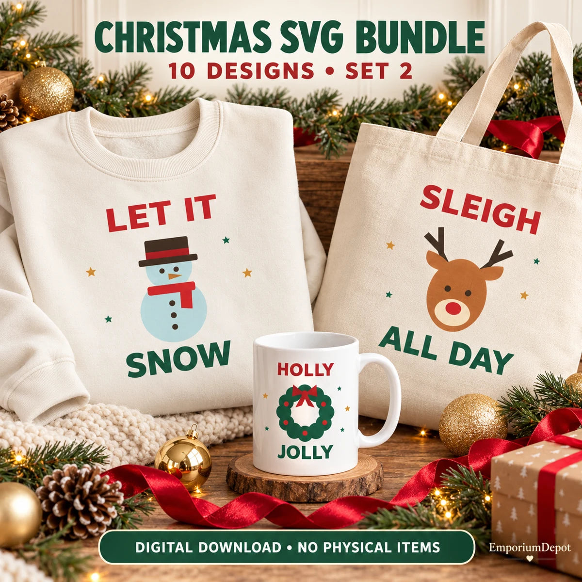 Christmas Cheer · Set 2 SVG bundle project inspiration. Finished items pictured are not included.