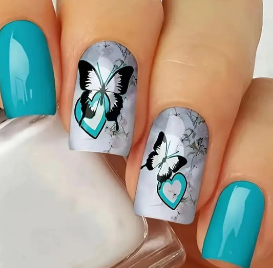 24 pcs Beautiful Butterfly Fake Press On Nails