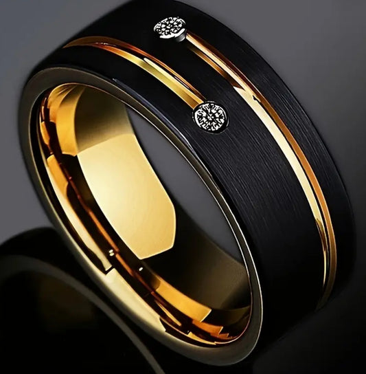 8mm Black Gold Plated Stainless Steel Luxury Ring Size 7