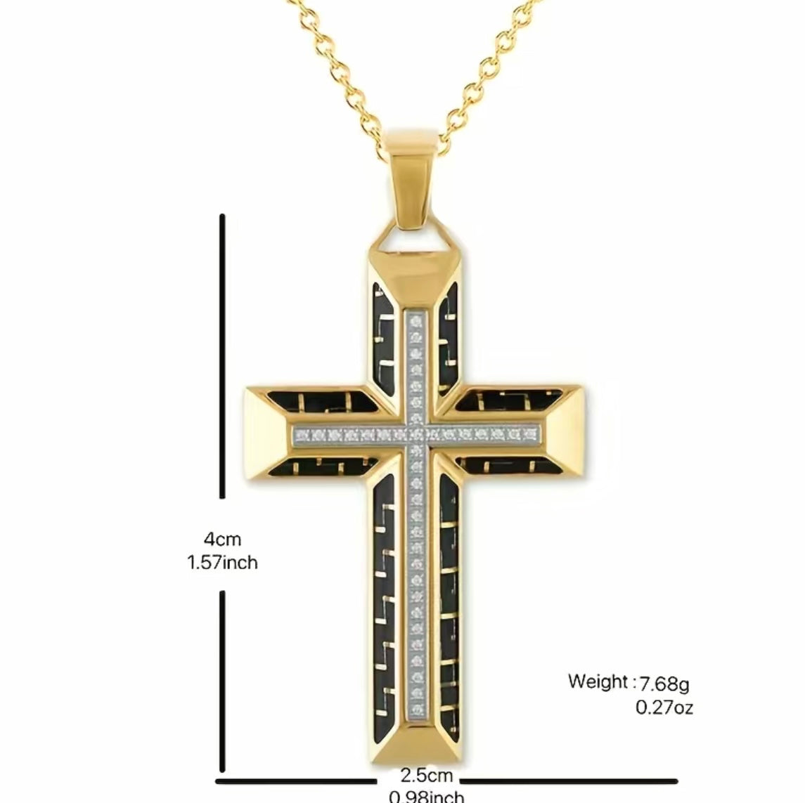 Gold Plated Rhinestones Black and Gold Color Beautiful Cross