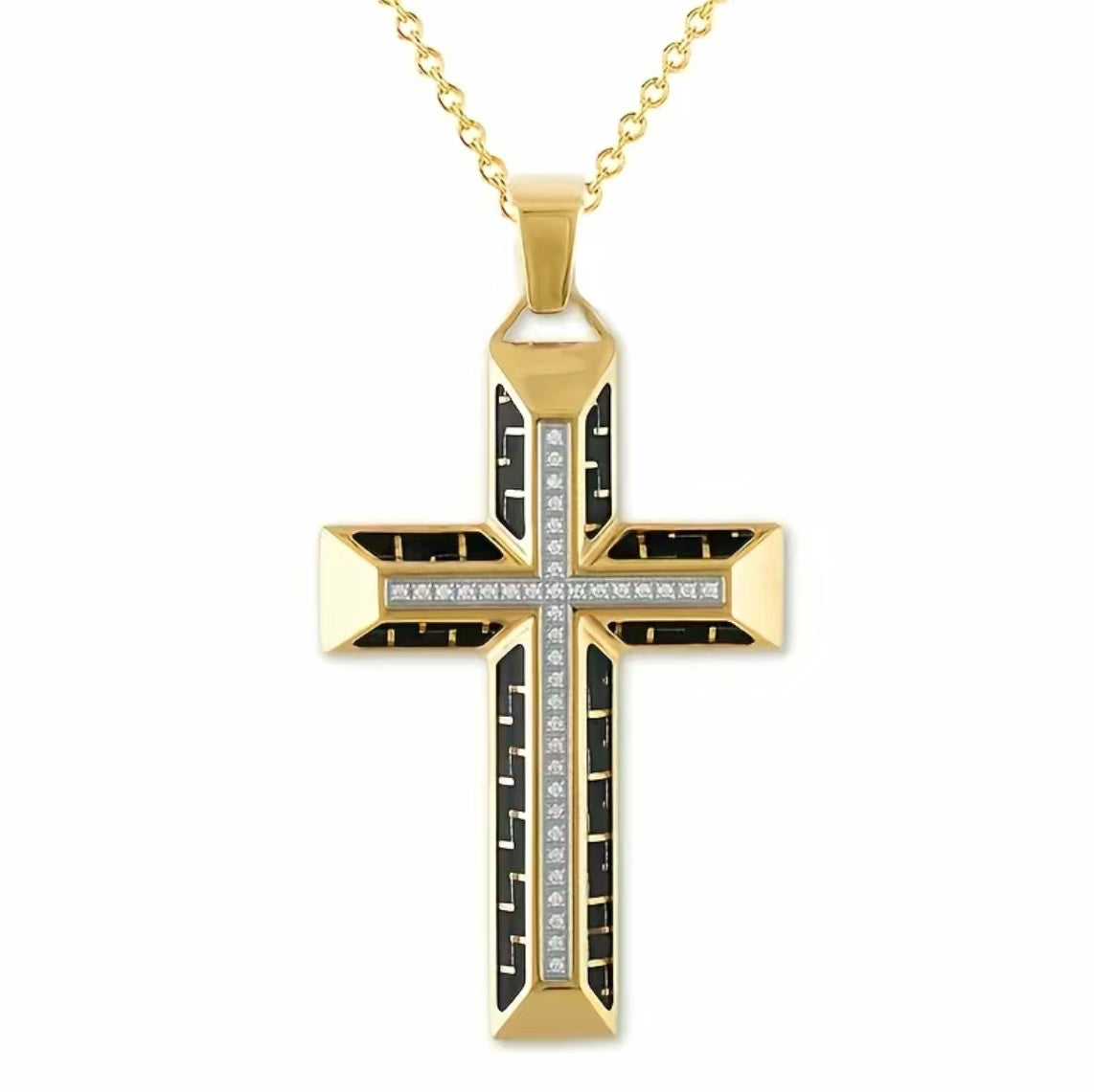 Gold Plated Rhinestones Black and Gold Color Beautiful Cross