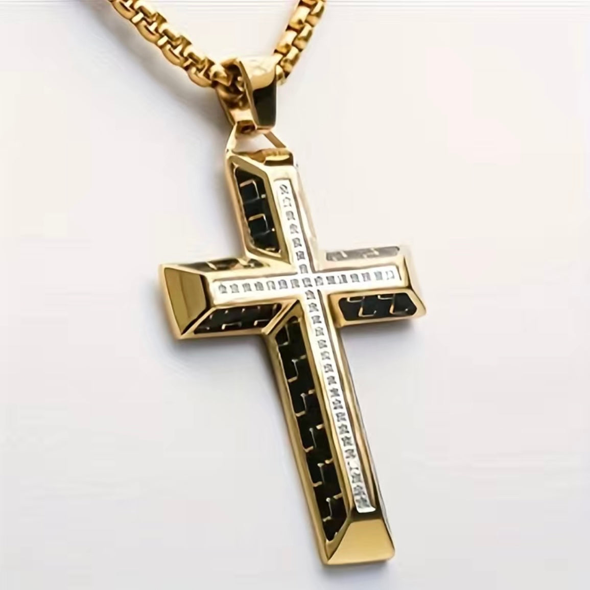 Gold Plated Rhinestones Black and Gold Color Beautiful Cross