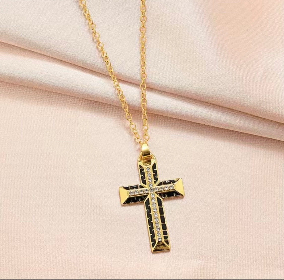 Gold Plated Rhinestones Black and Gold Color Beautiful Cross