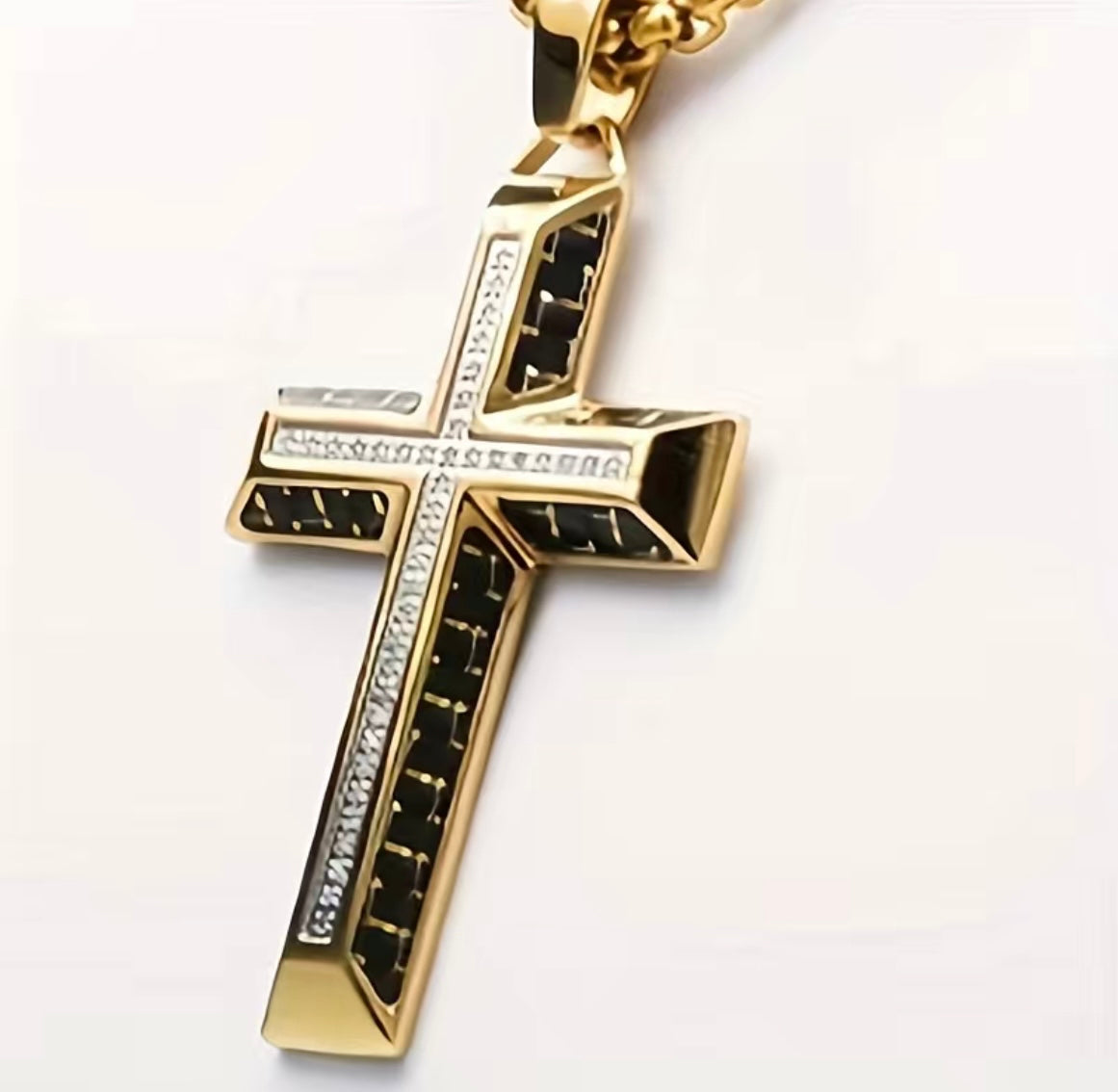 Gold Plated Rhinestones Black and Gold Color Beautiful Cross