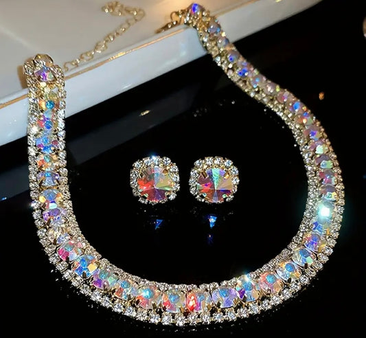 Radiant Rhinestones Earring and Necklace Set Durable Alloy Fashion Jewelry